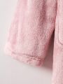 SHEIN Tween Girls' Knitted Solid Color Hooded Loose Fit Long Bathrobe With Double Patch Pockets For Home Wear