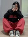 Dazy Tall Kpop Letter Printed Oversized Sweatshirt