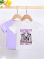 Baby Girls' Butterfly And Letter Printed T-shirt