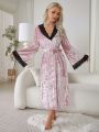 Women'S Lace Patchwork Bell Sleeve With Belted Waist Robe