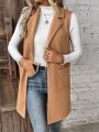 SHEIN Frenchy Sleeveless Woolen Vest With Single Button Closure And Pockets