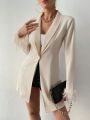 SHEIN Privé Women's Furry Cuffs Patchwork Blazer Jacket