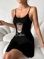 Milk Tea Letter Print Cami Mini Slip Dress