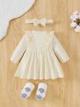 SHEIN Baby Girl Ruffle Trim Half Button Dress & Headband