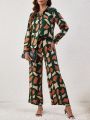 SHEIN LUNE Printed Shirt And Long Pants Casual Two-piece Set