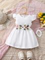 Infant Baby Cap Sleeve Floral Embroidery Dress