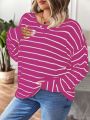 SHEIN Essnce Plus Striped Pattern Drop Shoulder Sweater