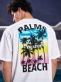 Manfinity Chillmode Men'S Coconut Tree & Letter Printed Casual Short Sleeve T-Shirt