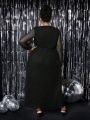 SHEIN CURVE+ Plus Size Women's Shining Mesh Long Sleeve Dress