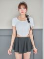 SHEINNeu Balletcore Bow Solid Ruffle Hem Skort Summer Women Clothes