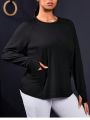 Yoga Basic Plus Size Solid Color Long Sleeve Athletic T-Shirt