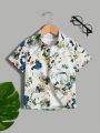 SHEIN Kids SUNSHNE Young Boy's Casual Vacation Plant Print Shirt