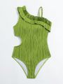 Big Girls' Textured One Shoulder One-Piece Swimsuit