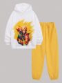 SHEIN Tween Boys' Casual Japanese Style Streetwear Anime Cartoon Printed Hoodie And Sweatpants Two Piece Set