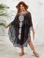 SHEIN Swim BohoFeel Plus Size One Piece Batwing Sleeve Perspective Cover Up Dress