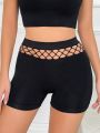 Solid Hollow Out Waist Boyshorts