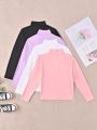 SHEIN Kids EVRYDAY 4pcs Tween Girl Mock Neck Solid Tee