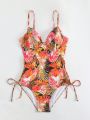 SHEIN Swim Vcay One-Piece Swimsuit With Leopard & Plant Print Splicing