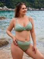 SHEIN Swim Basics Plus Size Women'S Solid Color Swimsuit Set