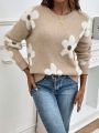 SHEIN LUNE Floral Pattern Drop Shoulder Sweater