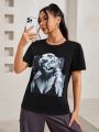 SHEIN PETITE Women's Printed T-Shirt With Character Design