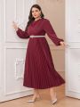 SHEIN Modely Plus Size Solid Color Draped Collar Lantern Sleeve Dress