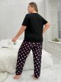 Plus Size Letter Heart Print Pajama Set