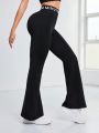 Daily&Casual Sports Pants With Waist Letter Print & Flare Leg