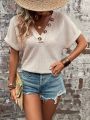 Women's Batwing Sleeve Button Decorated T-Shirt