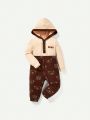 Cozy Cub Baby Boy Letter Graphic Hooded Bodysuit & Bear Print Sweatpants