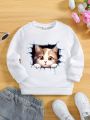 Young Girl Cartoon Graphic Thermal Lined Sweatshirt