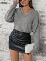 SHEIN LUNE V-neck Drop Shoulder Sweater