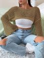 1pc Mesh Knit Cropped Sweater With Bell Sleeves