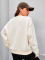 Badge Letter Printed Round Neck Drop Shoulder Sweatshirt