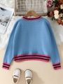 SHEIN Kids HYPEME Tween Girl Figure & Striped Pattern Drop Shoulder Sweater