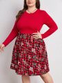 SHEIN LUNE Plus Christmas Print A-line Dress