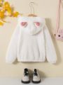 SHEIN Young Girl 3D Ears Design Hooded Fleece Jacket