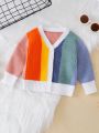 Baby Girl Color Block Ribbed Knit Cardigan