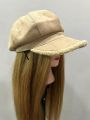 1pc Women's Brown Corduroy & Faux Shearling Patchwork Octagonal Beret Hat For Autumn And Winter, Fashionable And Retro