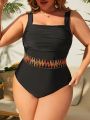 SHEIN Swim Vcay Plus Size One-piece Swimsuit With Wave Stripes