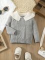 Baby Girls' Contrast Color Turn Down Collar Long Sleeve Sweater