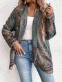 Plus Size Floral Print Shawl Collar Coat