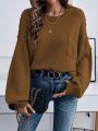 SHEIN Essnce Loose Fit Drop Shoulder Sweater With Front Pocket