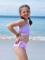 Girls' Tie Dye Patchwork Swimsuit 2pcs Set