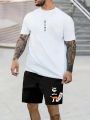 SHEIN Extended Sizes Men's Plus Size Letter Printed Short Sleeve T-shirt And Shorts Set