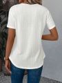 V-Neck Short Sleeve T-Shirt With Overlapping And Pleats Buttons Detailing