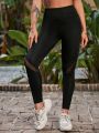 Yoga Basic Yoga Leggings Breathable Contrast Mesh Athletic Tights With Phone Pocket