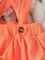 Infant Girls' Flower Print Long Sleeve Shirt With Suspender Skirt Set