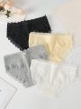 Girls 4pcs Contrast Lace Brief