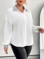 SHEIN Privé Plus Size Women's Colorblocked Collar Lantern Sleeve Shirt